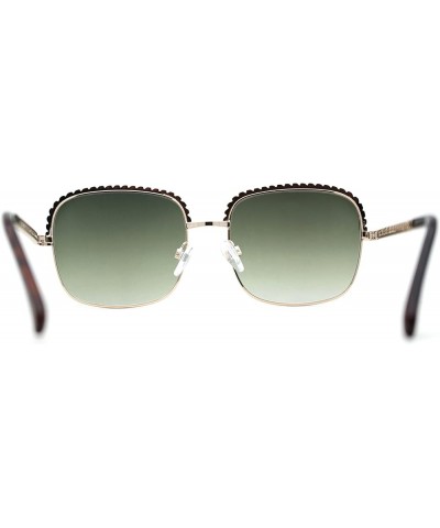 Understated Rectangle Chain Jewel Brow Trim Fashion Sunglasses Gold / Green $9.98 Rectangular