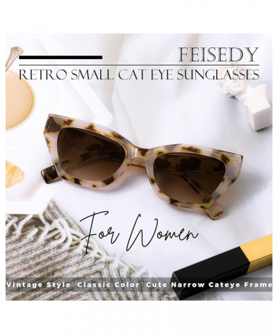 Retro Small Cat Eye Sunglasses for Women Vintage Trendy Cateye Sun Glasses Narrow Plastic Frame B2326 004 Ivory Leopard Frame...