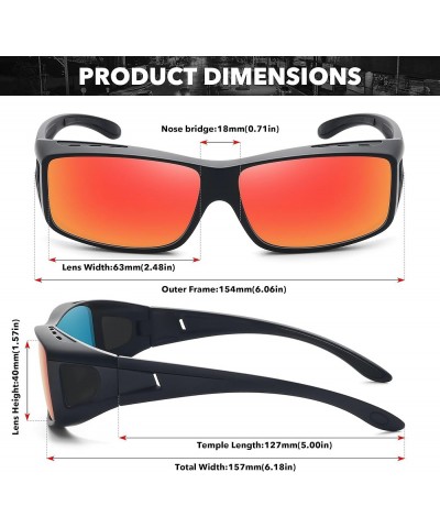 Polarized Fit Over Glasses Sunglasses for Men Women Wrap Around Wear Over Sunglasses UV Protection Black Frame-red Mirror Len...