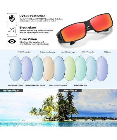 Polarized Fit Over Glasses Sunglasses for Men Women Wrap Around Wear Over Sunglasses UV Protection Black Frame-red Mirror Len...