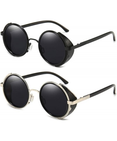 Steampunk Vintage Retro Round Sunglasses Metal Circle Frame Two Pairs Pack Black Frame+silver Frame $12.99 Aviator