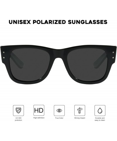 Trendy Polarized Square Sunglasses for Women and Men with Chunky Temples MS52366 C1 Black $10.79 Square