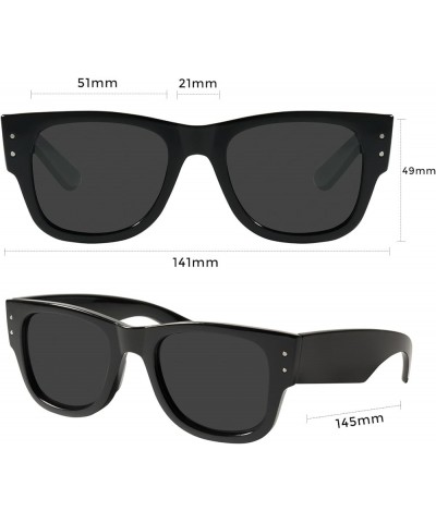 Trendy Polarized Square Sunglasses for Women and Men with Chunky Temples MS52366 C1 Black $10.79 Square