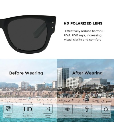 Trendy Polarized Square Sunglasses for Women and Men with Chunky Temples MS52366 C1 Black $10.79 Square