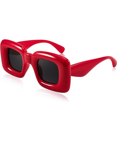 Cute Inflated Square Sunglasses for Women Men Trendy Oversized Thick Frame Funny Aesthetic Shades B9097 Red $10.19 Oversized