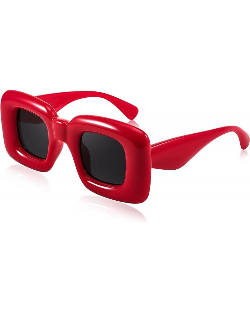 Cute Inflated Square Sunglasses for Women Men Trendy Oversized Thick Frame Funny Aesthetic Shades B9097 Red $10.19 Oversized