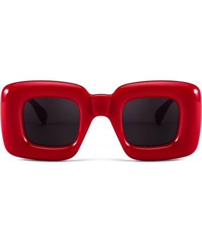 Cute Inflated Square Sunglasses for Women Men Trendy Oversized Thick Frame Funny Aesthetic Shades B9097 Red $10.19 Oversized