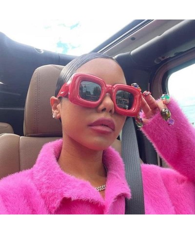 Cute Inflated Square Sunglasses for Women Men Trendy Oversized Thick Frame Funny Aesthetic Shades B9097 Red $10.19 Oversized