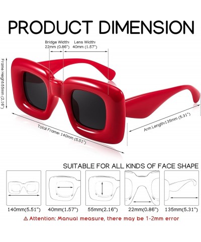 Cute Inflated Square Sunglasses for Women Men Trendy Oversized Thick Frame Funny Aesthetic Shades B9097 Red $10.19 Oversized