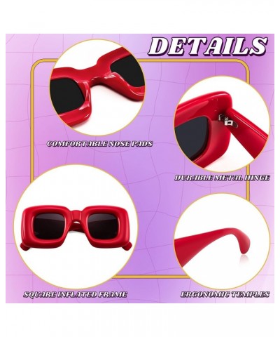 Cute Inflated Square Sunglasses for Women Men Trendy Oversized Thick Frame Funny Aesthetic Shades B9097 Red $10.19 Oversized