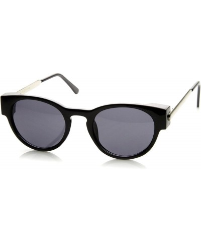 Fashion Keyhole Metal Temple Oval Horn Rimmed Sunglasses Black-silver Smoke $8.63 Wayfarer