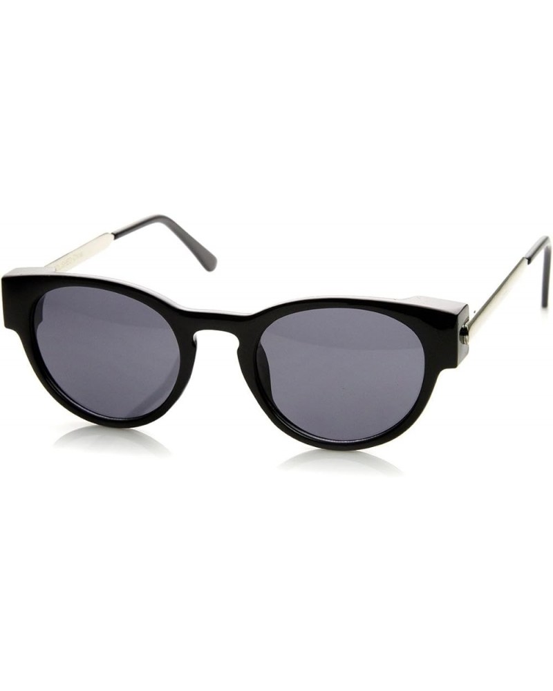 Fashion Keyhole Metal Temple Oval Horn Rimmed Sunglasses Black-silver Smoke $8.63 Wayfarer