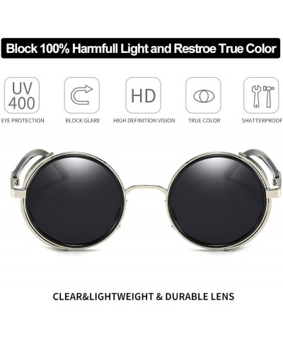 Steampunk Vintage Retro Round Sunglasses Metal Circle Frame Two Pairs Pack Black Frame+silver Frame $12.99 Aviator