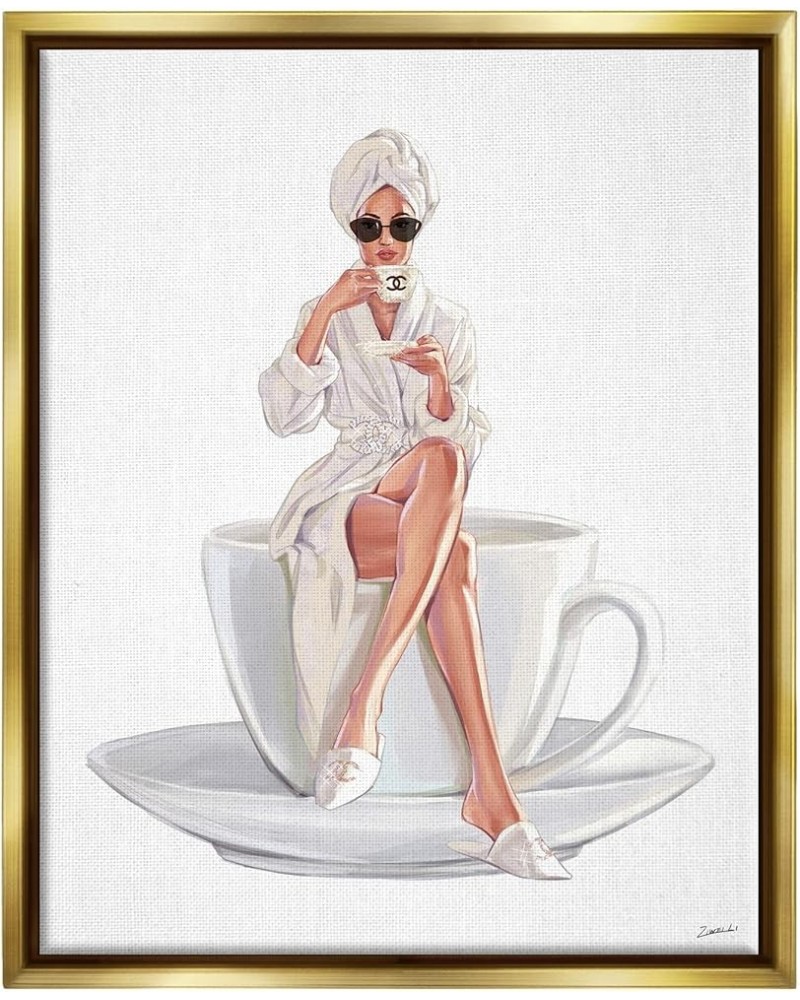 Chic Woman Robe Coffee Cup Designer Logo Sunglasses, Design by Ziwei Li Gold Floater Framed 16 x 20 $15.91 Rectangular