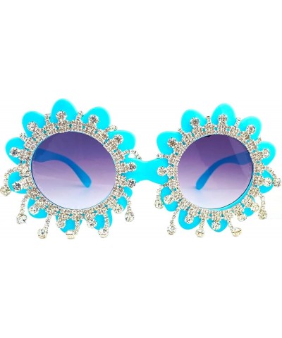 Cute Round Flowers Rhinestone Sunglasses for Women Trendy Diamond tassel Sun Glasses Retro Fashion bling Party Shades Gray $9...