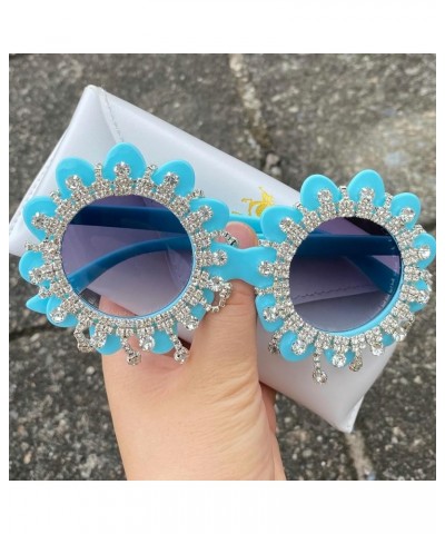 Cute Round Flowers Rhinestone Sunglasses for Women Trendy Diamond tassel Sun Glasses Retro Fashion bling Party Shades Gray $9...