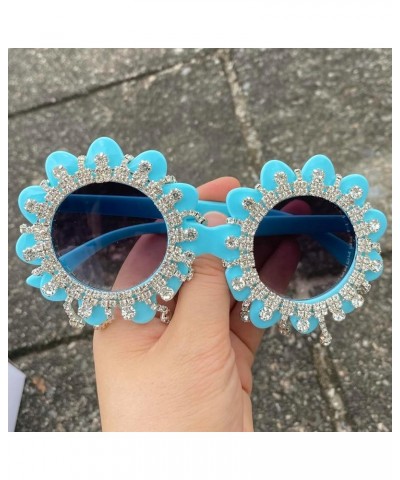 Cute Round Flowers Rhinestone Sunglasses for Women Trendy Diamond tassel Sun Glasses Retro Fashion bling Party Shades Gray $9...