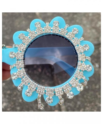 Cute Round Flowers Rhinestone Sunglasses for Women Trendy Diamond tassel Sun Glasses Retro Fashion bling Party Shades Gray $9...