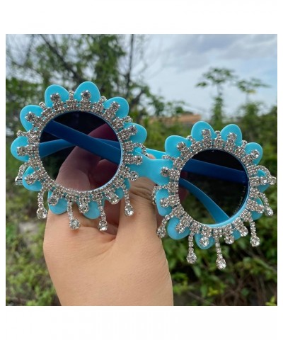 Cute Round Flowers Rhinestone Sunglasses for Women Trendy Diamond tassel Sun Glasses Retro Fashion bling Party Shades Gray $9...