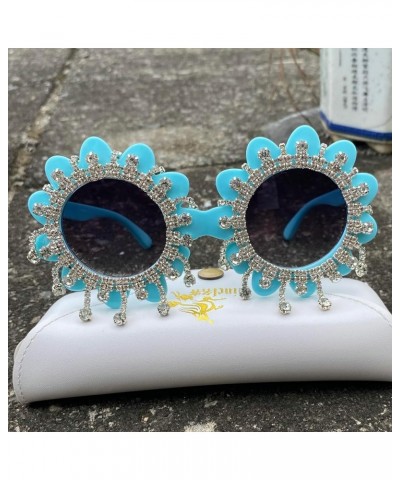 Cute Round Flowers Rhinestone Sunglasses for Women Trendy Diamond tassel Sun Glasses Retro Fashion bling Party Shades Gray $9...