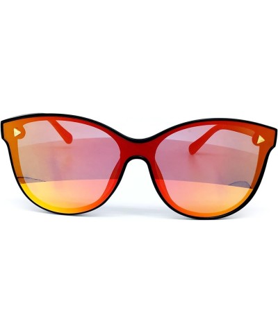 7123-1 Oversize Wraparound Semi-Rimless Shield Lens Sunglasses Red $10.58 Oversized