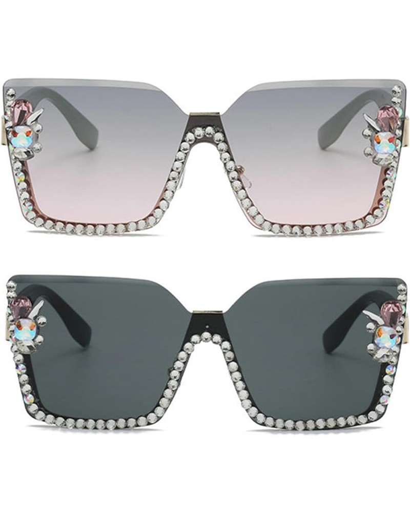 Diamond Rimless Sunglasses New Women rhinestones Rectangle Sun Glasses Fashion Eyewear Female Trend Eyeglasses Black+pink $10...