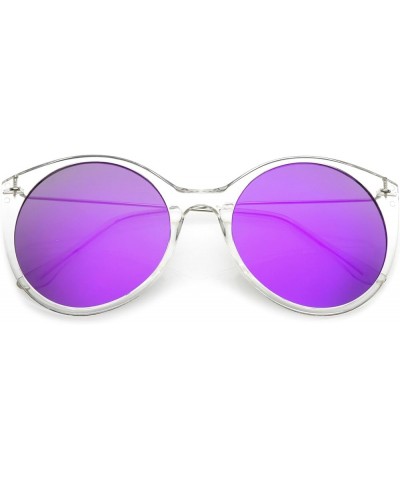 Transparent Frame Thin Metal Arms Mirrored Round Flat Lens Cat Eye Sunglasses 56mm Clear / Purple Mirror $9.43 Cat Eye