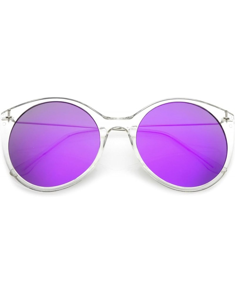 Transparent Frame Thin Metal Arms Mirrored Round Flat Lens Cat Eye Sunglasses 56mm Clear / Purple Mirror $9.43 Cat Eye