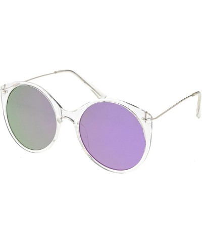 Transparent Frame Thin Metal Arms Mirrored Round Flat Lens Cat Eye Sunglasses 56mm Clear / Purple Mirror $9.43 Cat Eye