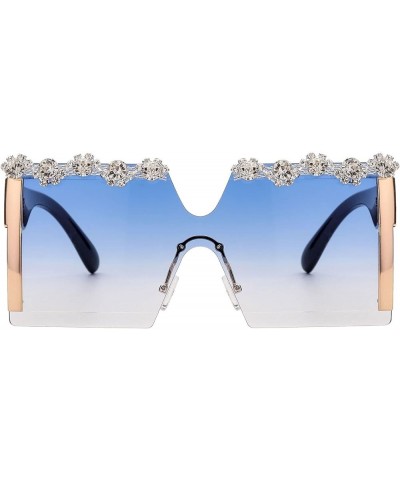 Square Oversized Diamond Sunglasses Luxury Frameless Pearl Sunglasses Women Fashion Blue $20.18 Rectangular