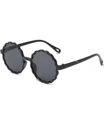 Round Wave Pattern Children's Sunglasses Hip-hop Male and Female Baby UV Protection Sunglasses Black Frame $6.08 Round