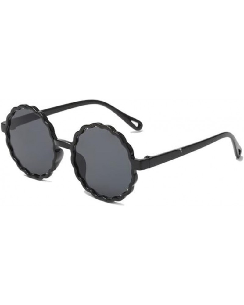 Round Wave Pattern Children's Sunglasses Hip-hop Male and Female Baby UV Protection Sunglasses Black Frame $6.08 Round