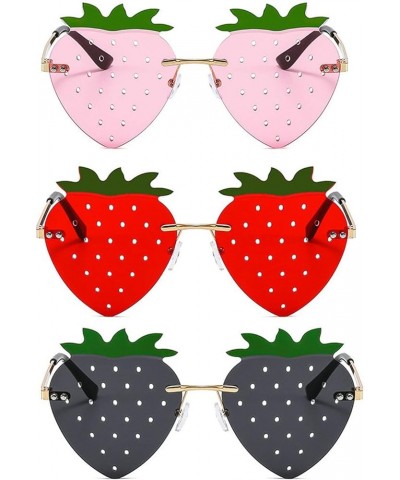 Halloween Strawberry Shape Sunglasses for Women Funny Rave Party Sun glasses Rimless Heart Red Eyewear 3pcs-black&red&pink $1...