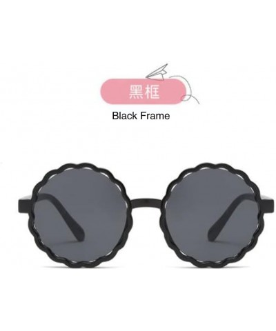 Round Wave Pattern Children's Sunglasses Hip-hop Male and Female Baby UV Protection Sunglasses Black Frame $6.08 Round