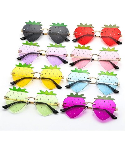 Halloween Strawberry Shape Sunglasses for Women Funny Rave Party Sun glasses Rimless Heart Red Eyewear 3pcs-black&red&pink $1...