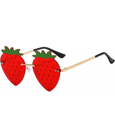 Halloween Strawberry Shape Sunglasses for Women Funny Rave Party Sun glasses Rimless Heart Red Eyewear 3pcs-black&red&pink $1...