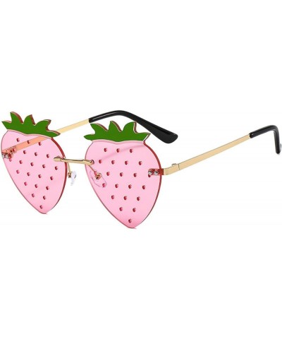 Halloween Strawberry Shape Sunglasses for Women Funny Rave Party Sun glasses Rimless Heart Red Eyewear 3pcs-black&red&pink $1...