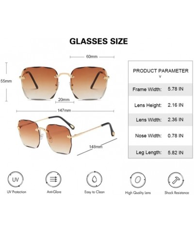 Women Rimless Sunglasses Square Sun Glasses Female Oversized Eyewear Gradient Glasses Female C2gold-gradientbrown $22.84 Rimless