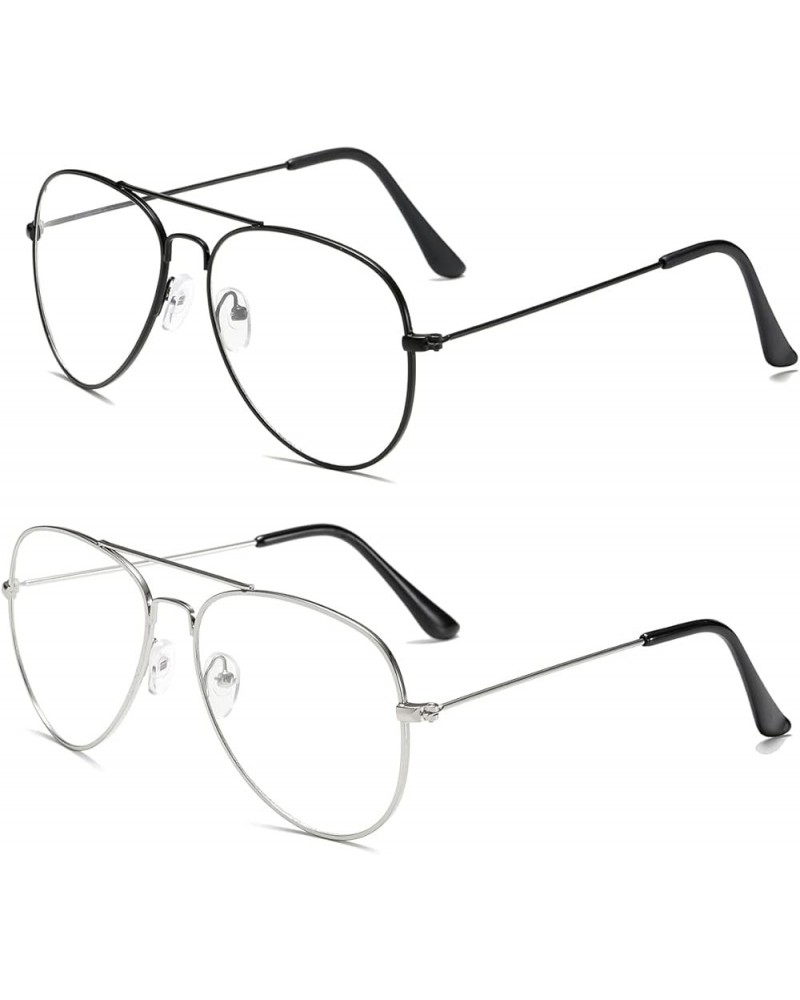 Clear Aviator Glasses Lens Premium Classic Metal Frame Eyeglasses Black+silver $16.02 Aviator