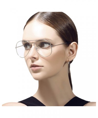 Clear Aviator Glasses Lens Premium Classic Metal Frame Eyeglasses Black+silver $16.02 Aviator