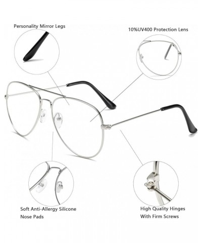 Clear Aviator Glasses Lens Premium Classic Metal Frame Eyeglasses Black+silver $16.02 Aviator