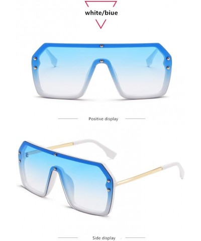 Unisex Oversized One Piece Square Sunglasses Siamese Lens Vintage Flat Top Shades Glasses White/Biue $9.68 Rectangular