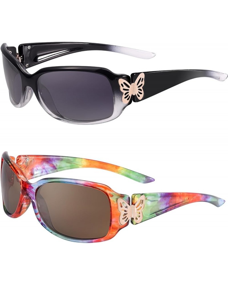 Trendy Polarized Sunglasses for Women IF022 D-2pcs Gradient Black + Rainbow $13.23 Shield