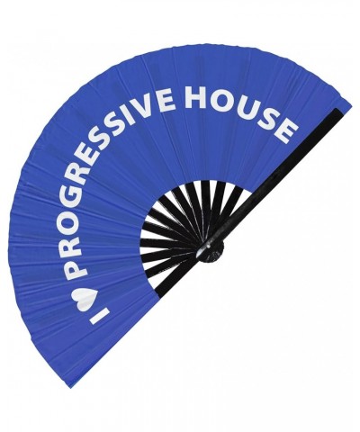 I Love Progressive House Hand Fan Foldable Bamboo Circuit Rave Heart Music Genre Rave Parties Gifts Festival Accessories (Pin...