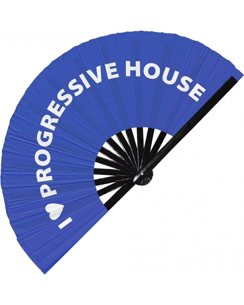 I Love Progressive House Hand Fan Foldable Bamboo Circuit Rave Heart Music Genre Rave Parties Gifts Festival Accessories (Pin...