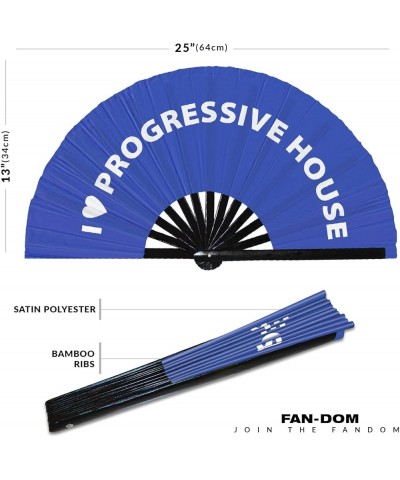 I Love Progressive House Hand Fan Foldable Bamboo Circuit Rave Heart Music Genre Rave Parties Gifts Festival Accessories (Pin...