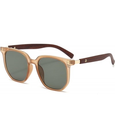 Fashion Square Sunglasses for Men Women Trendy Wood Shades 100% UVA/UVB Ray Protection Champagne/G15 Green $10.59 Square