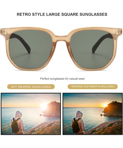 Fashion Square Sunglasses for Men Women Trendy Wood Shades 100% UVA/UVB Ray Protection Champagne/G15 Green $10.59 Square