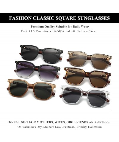 Fashion Square Sunglasses for Men Women Trendy Wood Shades 100% UVA/UVB Ray Protection Champagne/G15 Green $10.59 Square