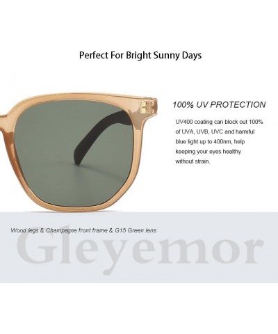 Fashion Square Sunglasses for Men Women Trendy Wood Shades 100% UVA/UVB Ray Protection Champagne/G15 Green $10.59 Square